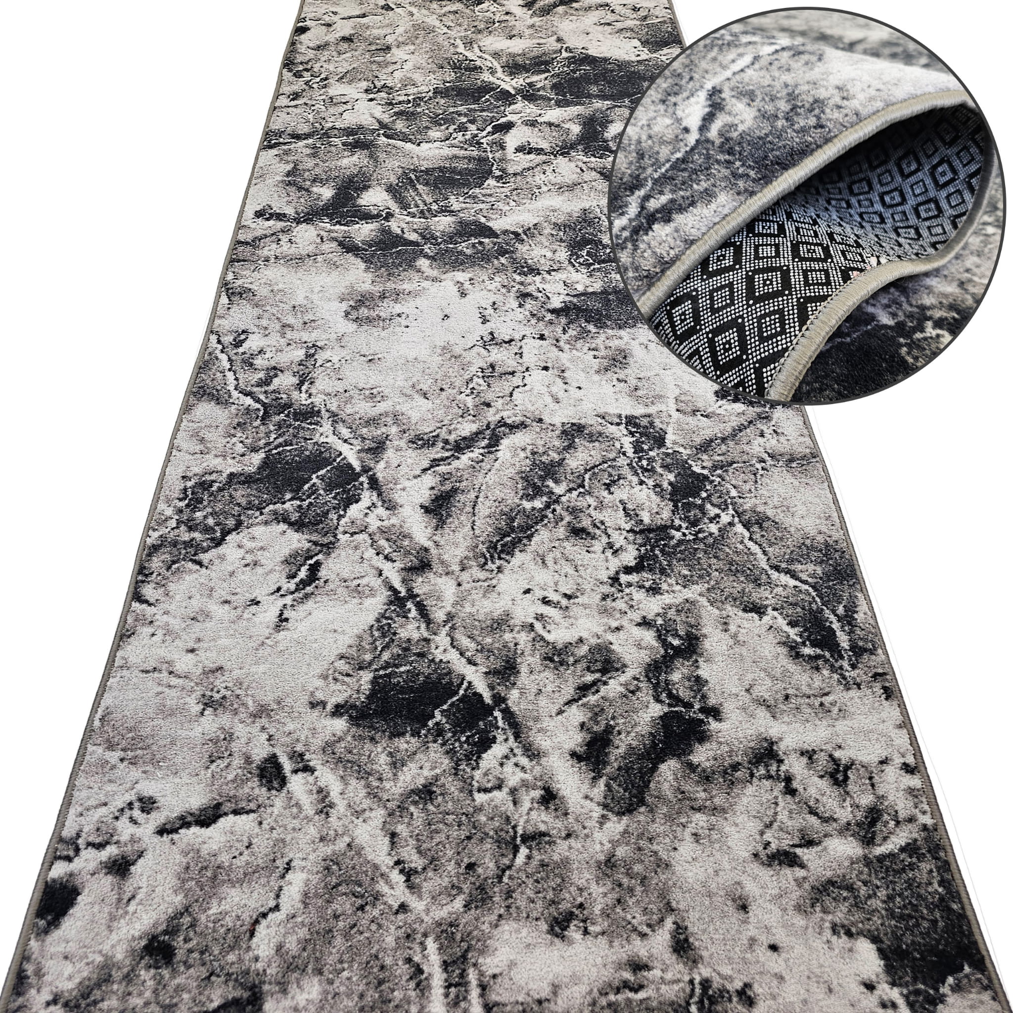 Tapis de couloir long gris au mètre (sur mesure) - antidérapant effet pierre - AQUA STONE 19