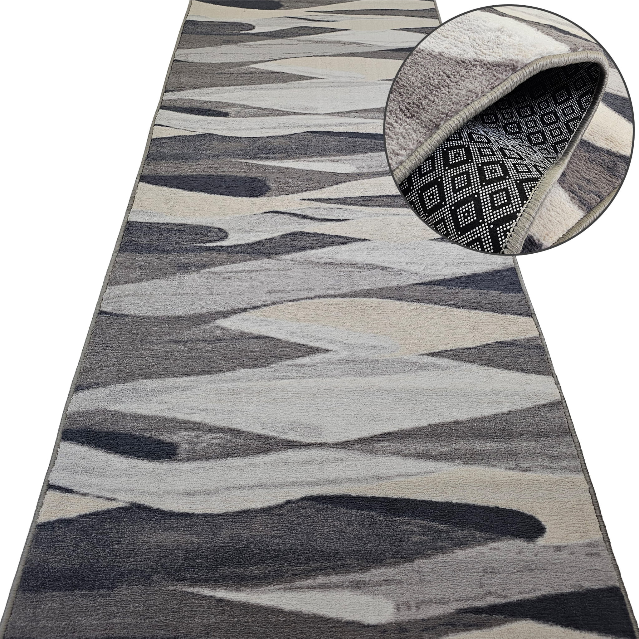 Teppichläufer AQUA WAVE 19 Grau-Beige – rutschfest, pflegeleicht & Meterware für Flur, Küche & Wohnräume