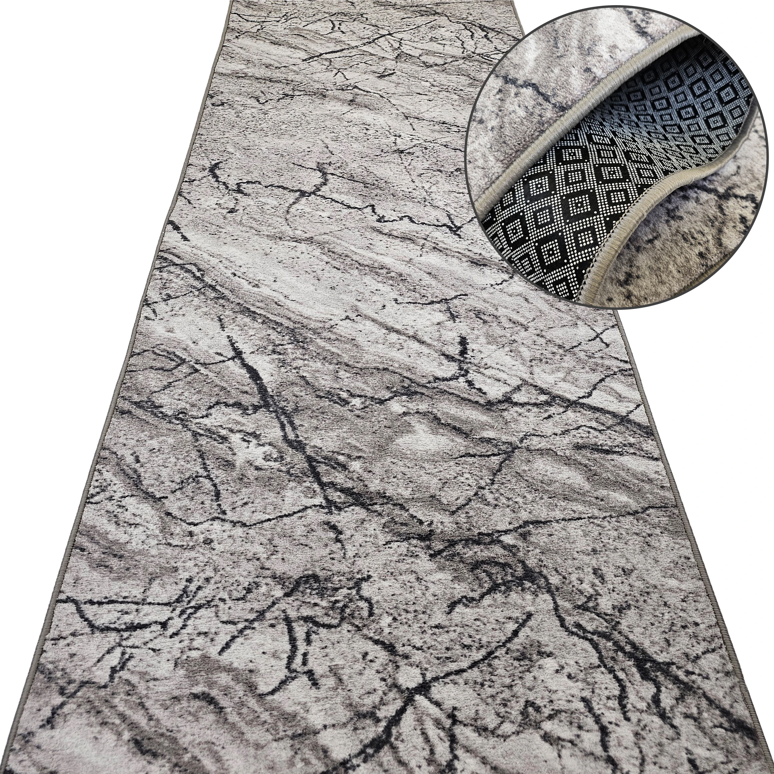 Flurläufer AQUA MARBLE 19 Grau – Marmoroptik & Antirutsch, Meterware & Pflegeleicht